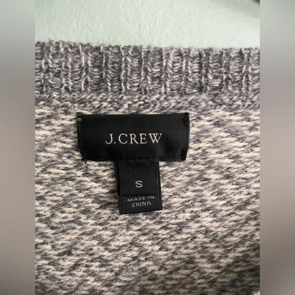 J.Crew Black Label Mens Lambswool Gray Chevron Pullover Knit Sweater Size Small